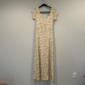 Pact Yellow Floral Cross Back Maxi Dress Size Medium